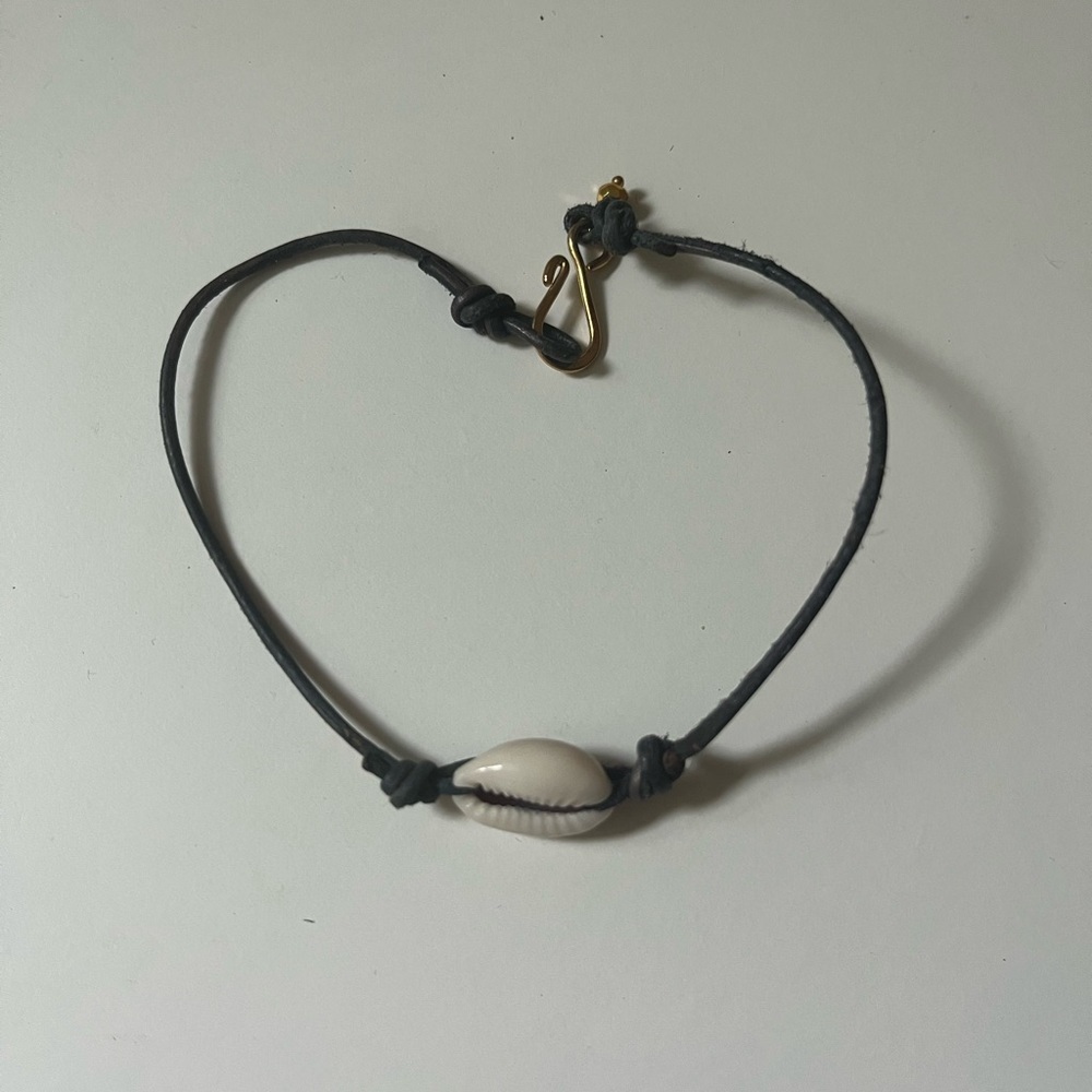 Navy Leather Cowrie Shell Anklet